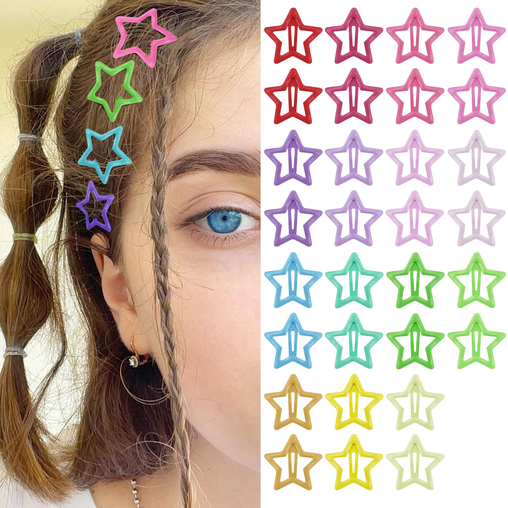 Star Hair Clips Multiple Colors Snap Hair Barrettes Non Slip Star Hair Accessories Metal Hair Cli... | Amazon (US)