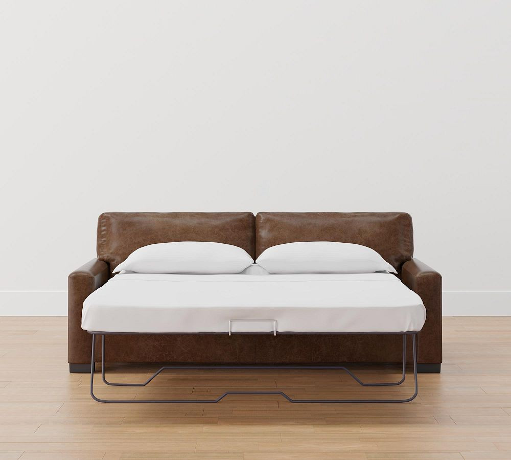 Turner Square Arm Leather Sleeper Sofa | Pottery Barn (US)