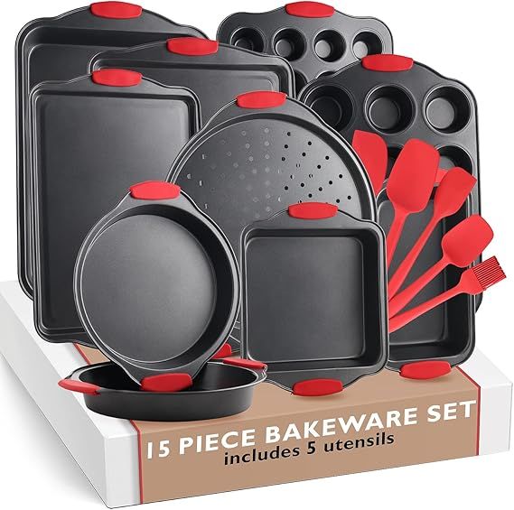 EatEx Nonstick Carbon Steel Bakeware Set - Baking Tray Set With Silicone Handles - Oven Safe Cook... | Amazon (US)