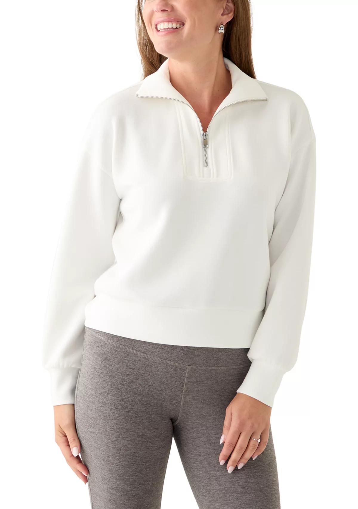 PhilosophyPetite Zip Drop Shoulder Top with Shirred Cuffs | Belk