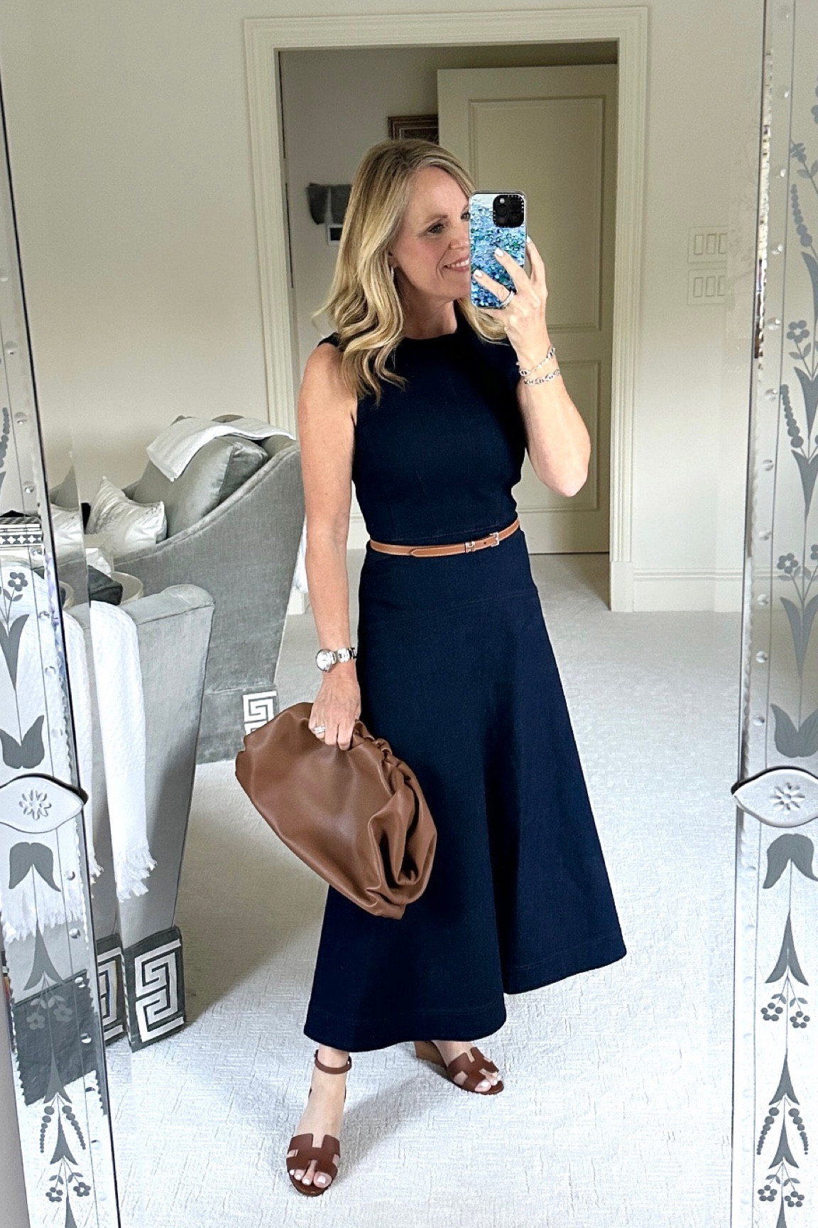Date night for a birthday dinner
Veronica Beard Italian denim midi dress fits tts
 Added a skinny belt and brown leather accessories 

#LTKOver40 #LTKSeasonal #LTKStyleTip