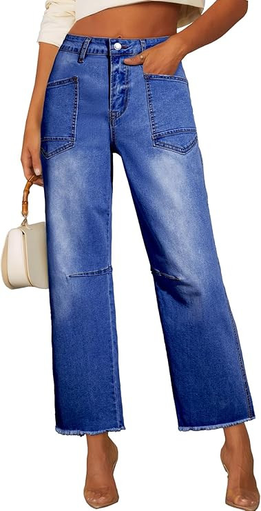 SHEWIN Straight Leg Jeans for Women High Waisted Stretchy Jeans Wide Leg Ankle Denim Pants with P... | Amazon (US)