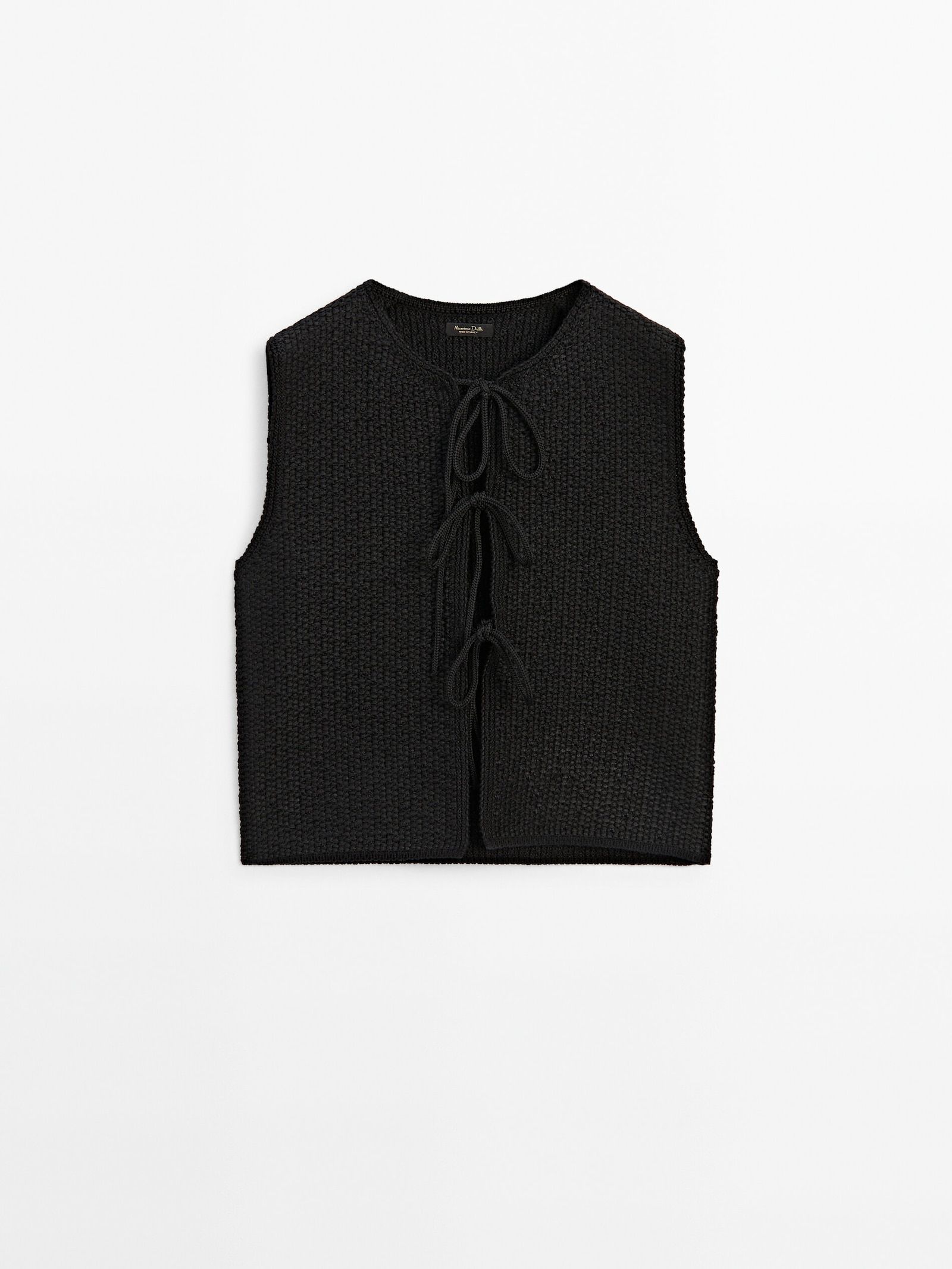 Knit vest with a crew neck and tie details | Massimo Dutti UK