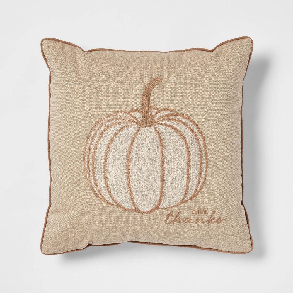 Embroidered Pumpkin Square Throw Pillow Neutral - Threshold | Target