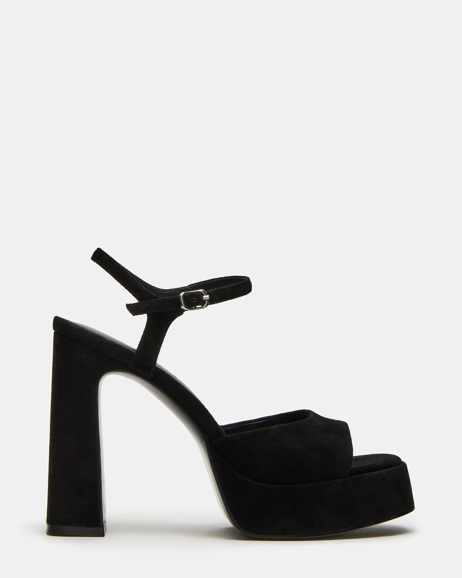 LIANDRA Black Suede Platform Square-Toe Strappy Heel | Women's Designer Heels | Steve Madden (Canada)