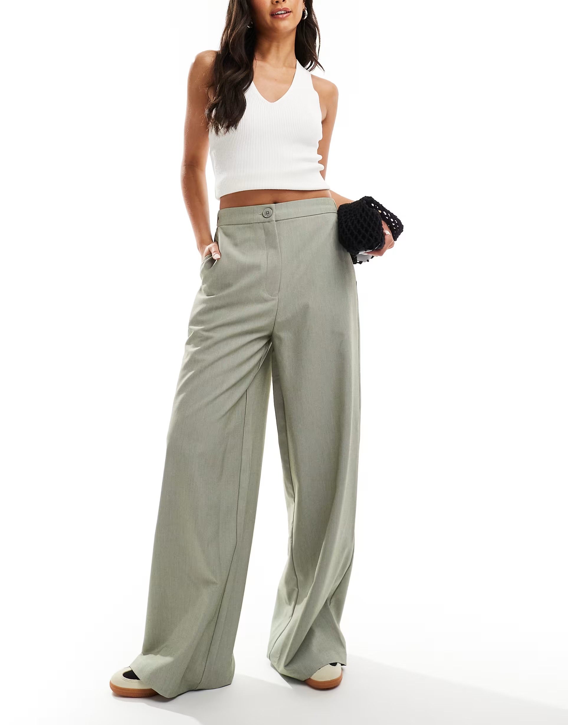 ASOS DESIGN tailored wide leg dad trousers in olive | ASOS (Global)
