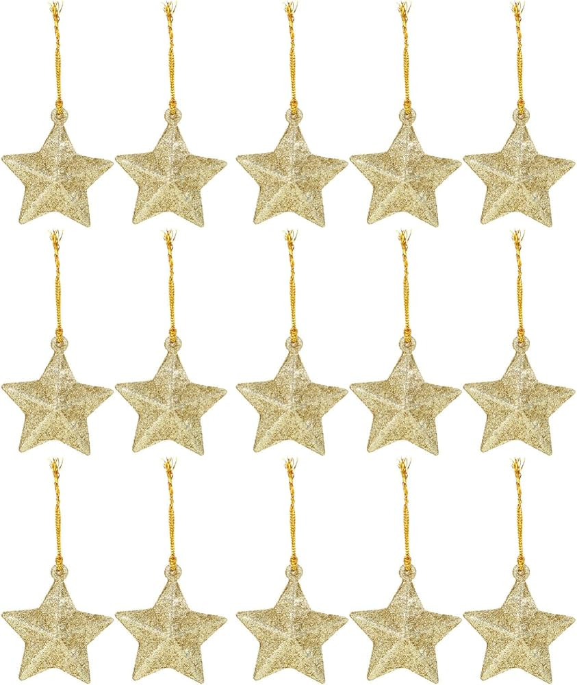STOBOK 30pcs Glitter Star Ornaments Christmas Tree Pendant Glitter Gold 3D Mini Stars Decoration ... | Amazon (US)
