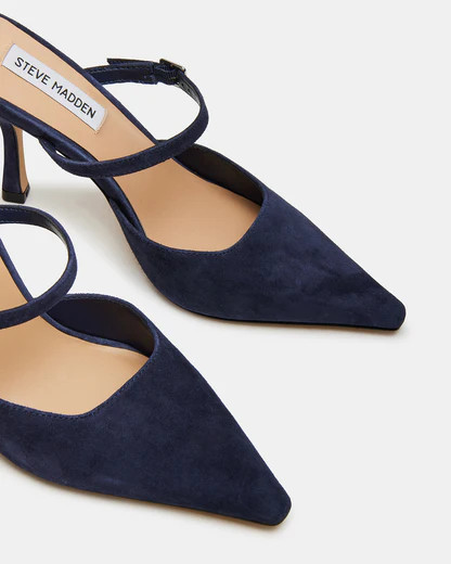 BRECKI Navy Suede Pointed Toe Mule Pump | Women's Heels | Steve Madden (US)