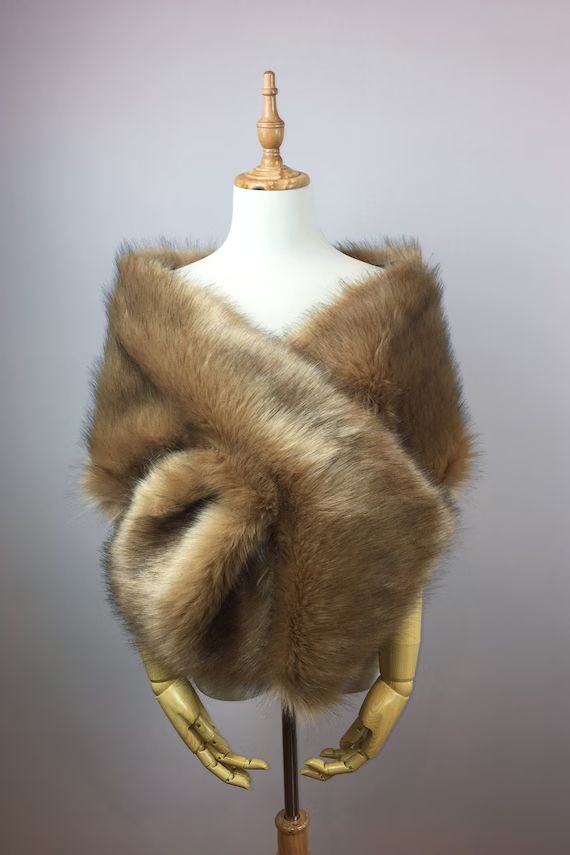 Honey Brown Faux Fur Bridal Wrap Wedding Fur Shrug Fur Wrap - Etsy | Etsy (US)