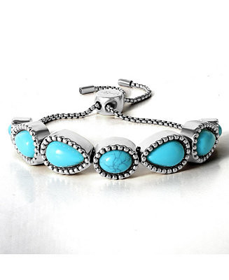Jessica Simpson Womens Turquoise Stone Slider Bracelet - Oxidized Gold-Tone or Silver-Tone Lariat... | Macy's