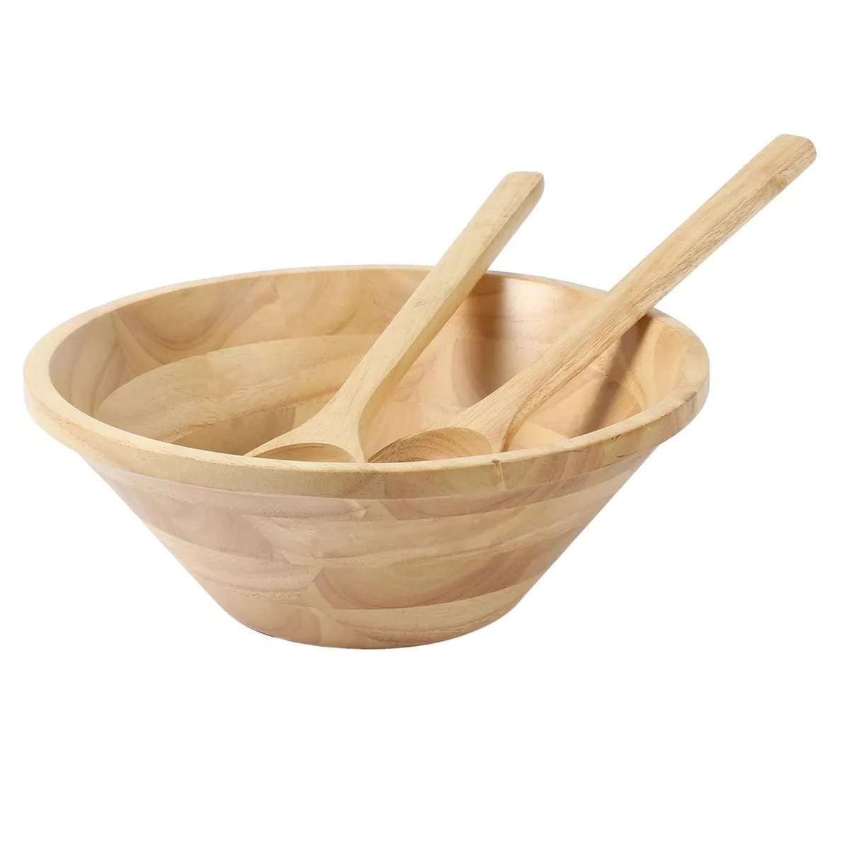 Martha Stewart Coban 3 Piece Rubber Wood Salad Bowl and Servers Set in Light Brown | Target