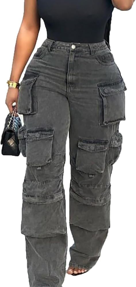 Tbahhir Distressed Ripped Cargo Jeans for Women High Waisted Baggy Wide Leg Boyfriend Y2K Streetw... | Amazon (US)
