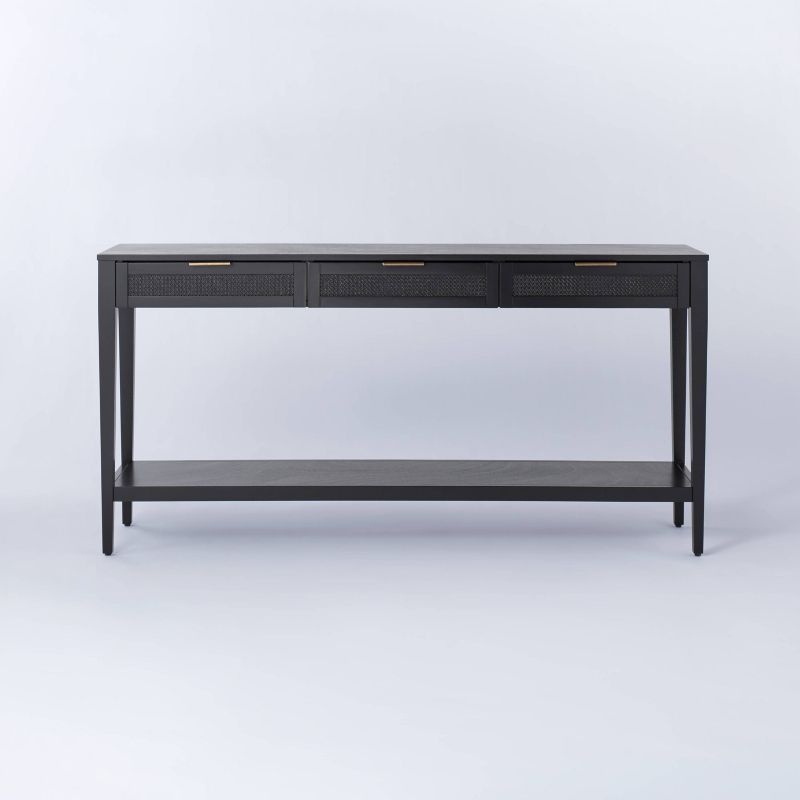 Black wood console table has 3 pull-out drawers for added functionality | Target