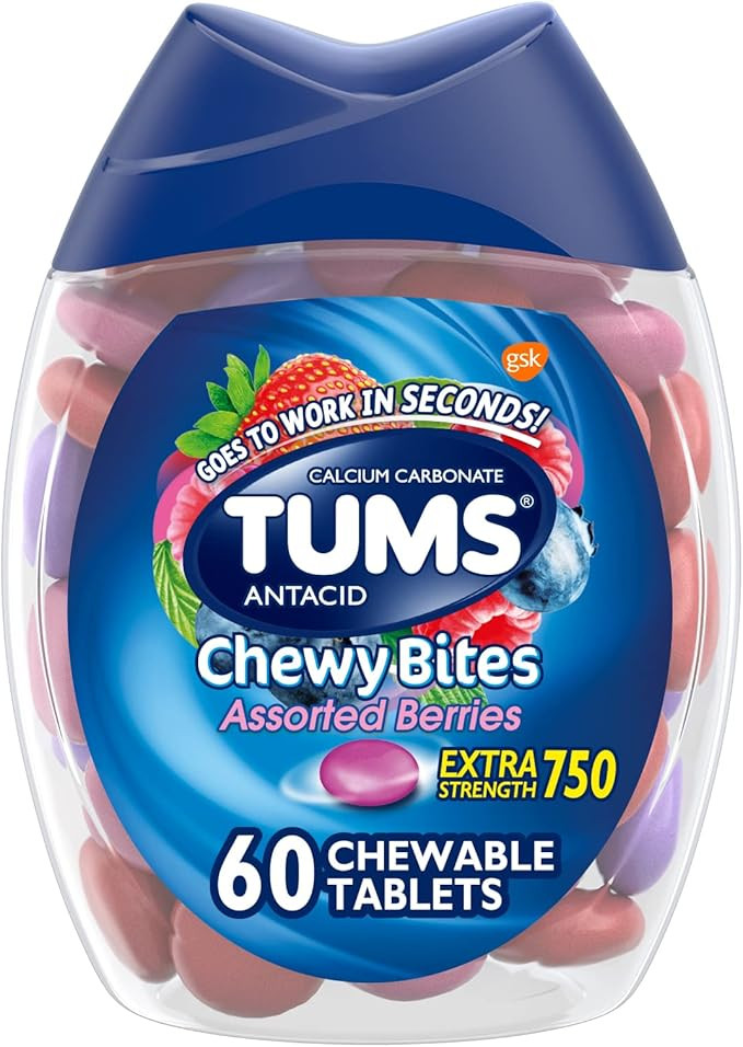 TUMS Chewy Bites Antacid Tablets for Chewable Heartburn Relief and Acid Indigestion Relief, Assor... | Amazon (US)