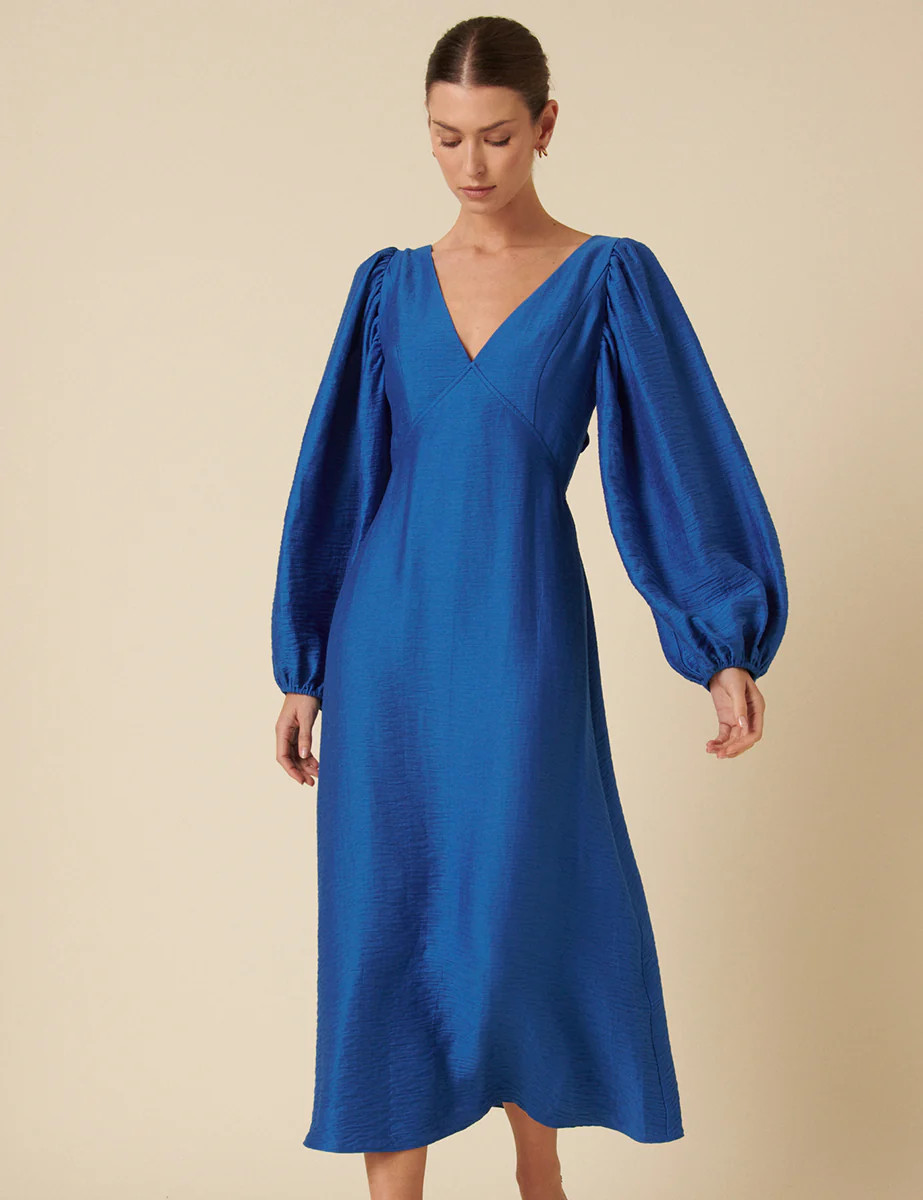 Blue Balloon Sleeve Zendaya Midi Dress | Nobody's Child