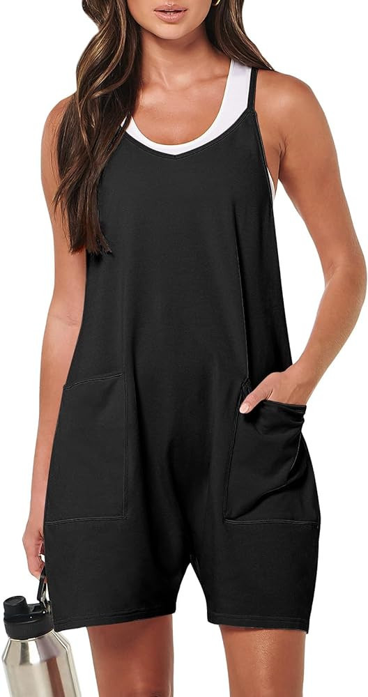 Caracilia Women's Summer Casual Rompers Sleeveless Loose Spaghetti Strap Short Jumpsuits Overalls... | Amazon (US)