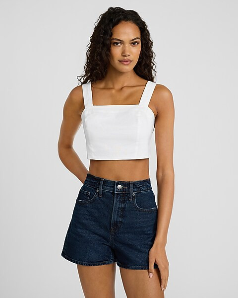 High Waisted Dark Wash Mom Jean Shorts | Express