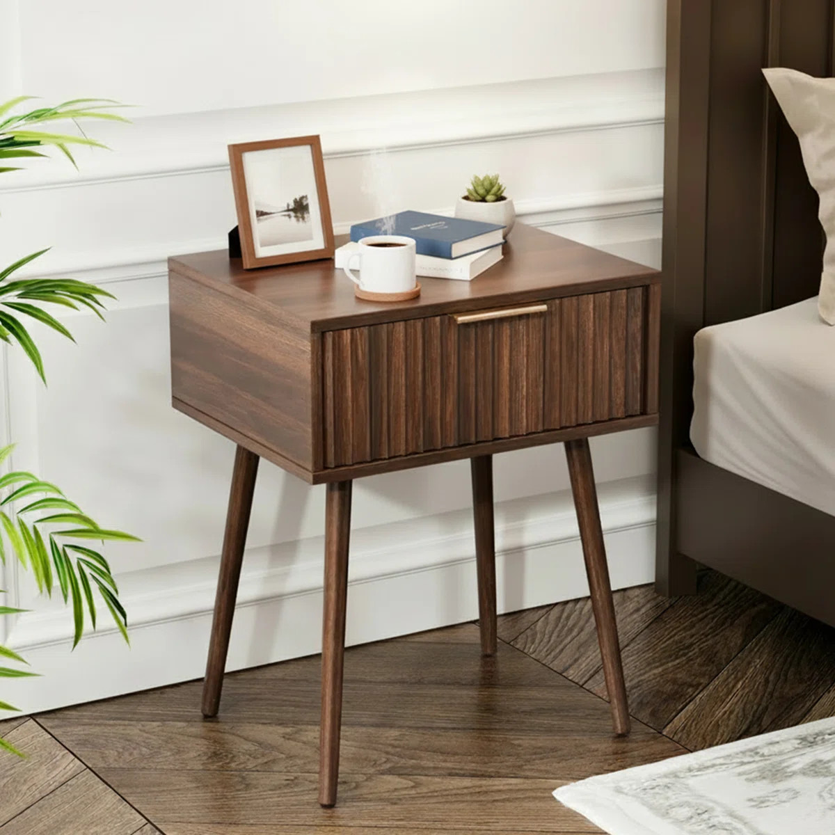 18.9" Walnut Relief Nightstand, Particleboard & MDF, Melamine & Vacuum Forming, 1 Drawer, High Le... | Wayfair North America