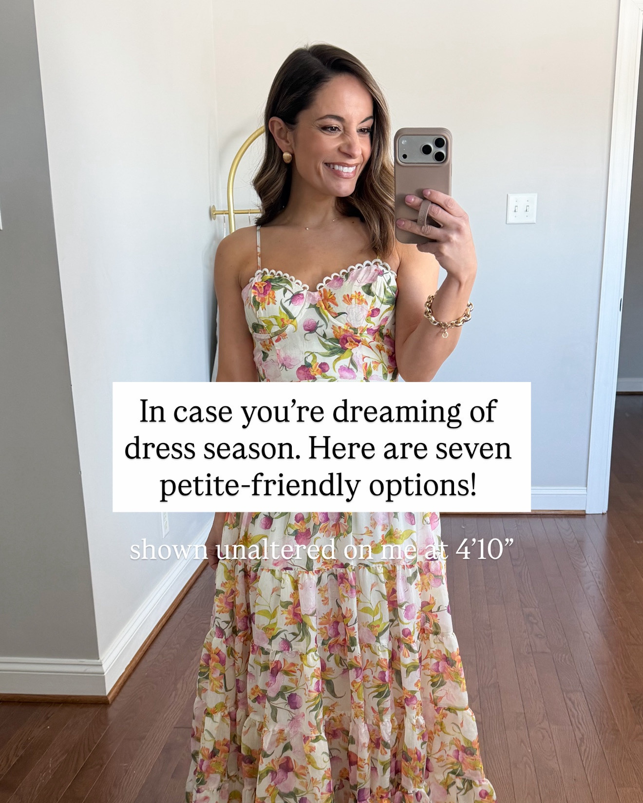 Seven petite-friendly spring dresses! 

Dresses are listed in order 

ASTR floral dress: xs 
Tuckernuck blue & white dress: xxs 
Boden green dress: petite 0 
Boden rust dress: petite 0 
Target yellow dress: xs 
Boden blue dress: petite 0 
Target blue dress: xs 

Linking the shoes that are available :) 

#LTKPetite