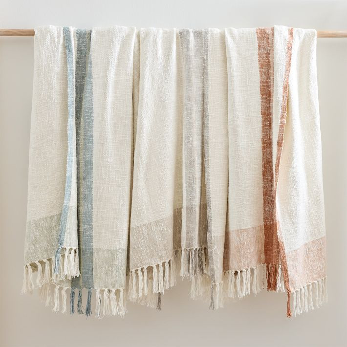 Contrast Border Cotton Slub Throw | West Elm (US)
