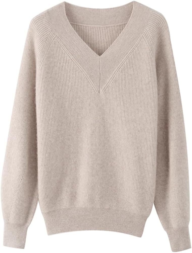 SHABADUER Women's Cashmere and Merino Wool Blend V Neck Sweater Lightweight Knit Sweater… | Amazon (CA)
