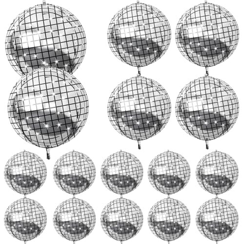 16PCS Disco Ball Balloons, 32in 22in 10in Large 4D Metallic Silver Disco Balloons Foil Balloons for 70s 80s 90s Disco Themed Party Birthday Baby Shower achelorette Graduation Party Decorations | Amazon (US)