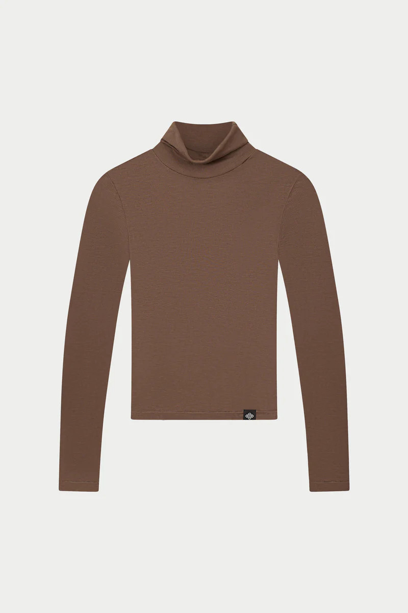 LIGHTWEIGHT ROLL NECK TOP - CHOCOLATE | The Couture Club