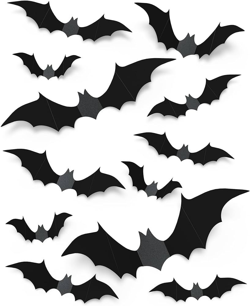 100 Pcs Halloween Decorations 3D Bats Decor, 4 Sizes Scary Halloween Decor Indoor Bat Stickers Ha... | Amazon (US)