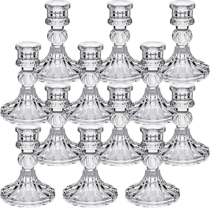 DARJEN Candlestick Holders Set, 4" H Taper Candle Holders Bulk, 12Pcs Clear Glass Candle Holders ... | Amazon (US)