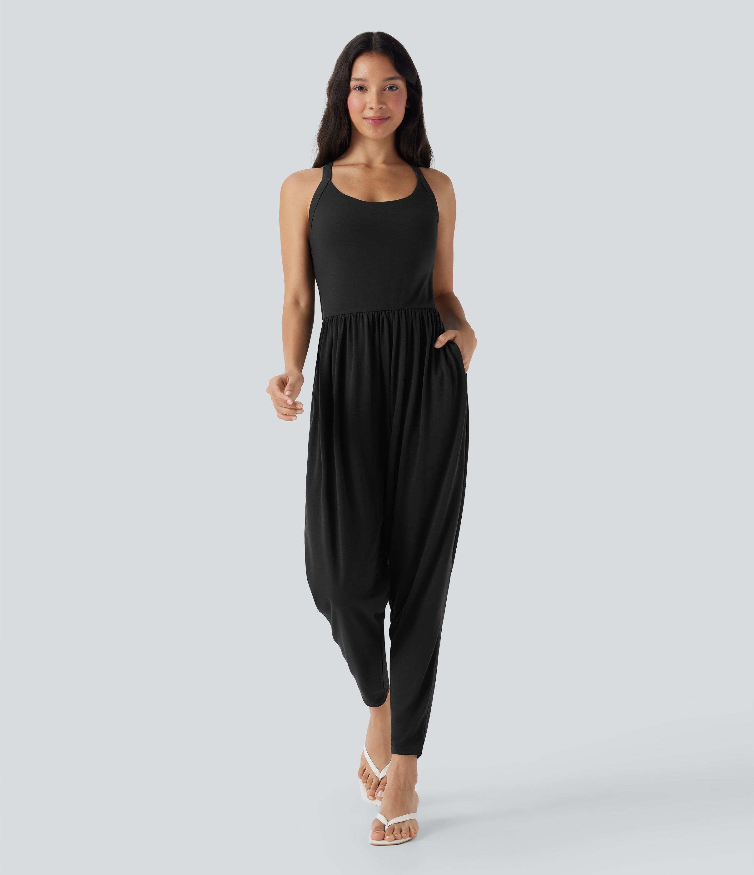 Halara Built-in Bra Harem Casual Jumpsuit with Pockets-Easy Peezy Edition  - Black - XL(regular) | HALARA
