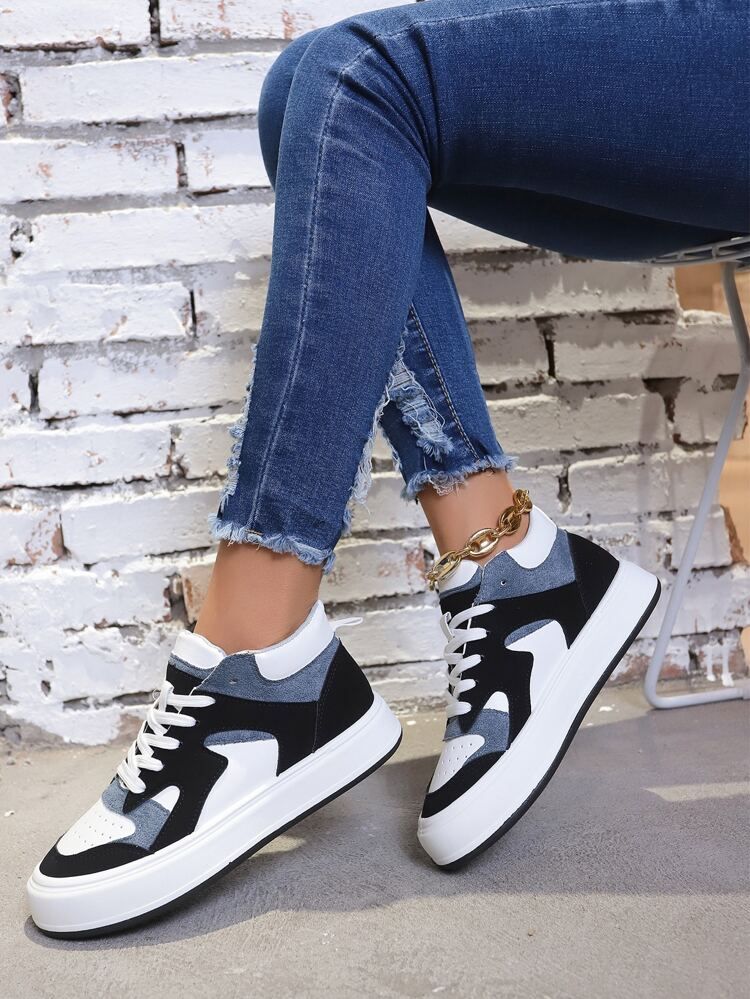 Colorblock Lace-up Front High Top Skate Shoes | SHEIN