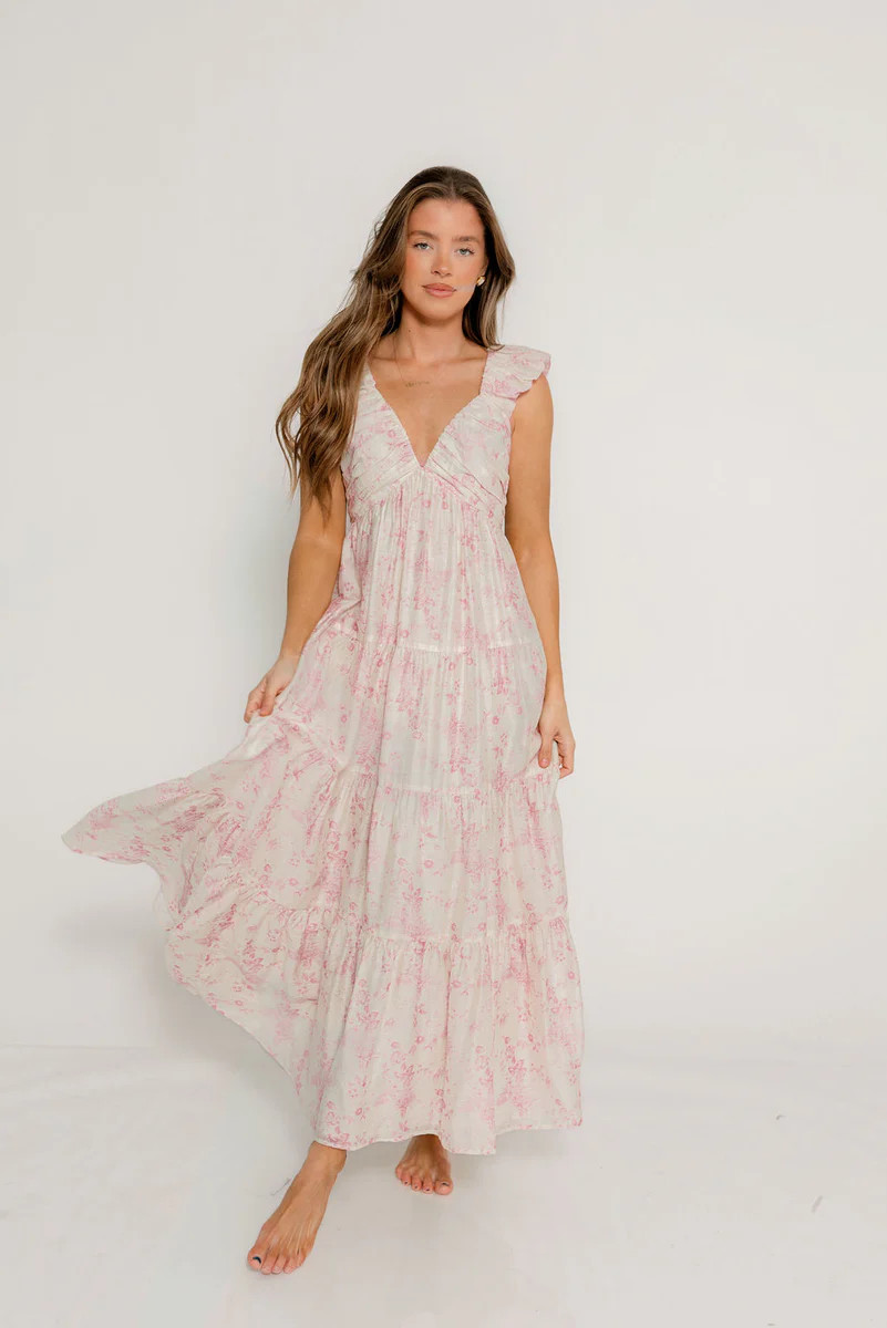 Katy Pleated Bodice Maxi Dress in Pink Floral | Worth Collective