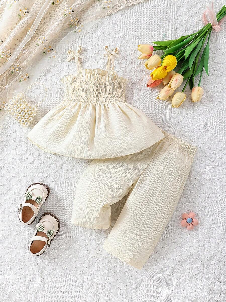 Baby Girl Knitted Top And Ruffle Strap Set | SHEIN