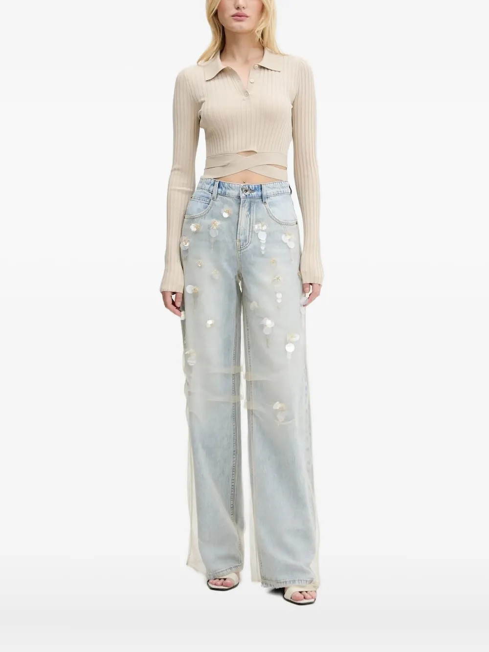 Miss Sixty ribbed-knit polo top - Neutrals | Farfetch Global