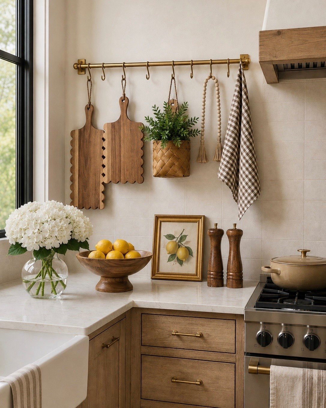 One easy Amazon order for the prettiest kitchen corner ✨

Follow @farmtotablecreations on Instagram for more home finds and cozy styling ideas 🤍

Such an easy way to make a kitchen feel warm, functional, and collected 🙌🏼 All of the hanging items on this kitchen rack came together in one simple Amazon order which made styling this space so convenient. The rack and countertop decor are also Amazon finds, so the entire corner came together beautifully with pieces that all coordinate effortlessly. Love how the layered wood tones, greenery, and kitchen essentials instantly create that cozy designer-inspired feel.

#amazonfinds #amazonhome #kitchendecor #kitchenstyling #homefinds

kitchen decor | amazon kitchen finds | cozy kitchen | brass kitchen rail | cutting board styling | neutral home decor | kitchen organization | collected kitchen look | farmhouse kitchen | countertop decor | warm kitchen styling | designer inspired kitchen | kitchen inspiration | amazon home favorites | wood kitchen accents | hydrangea decor | elevated kitchen decor | cozy home finds | kitchen must haves | functional decor | mcgee inspired | kitchen accessories | home styling ideas | warm neutral decor | amazon home decor

#LTKHome #LTKSaleAlert #LTKSeasonal
