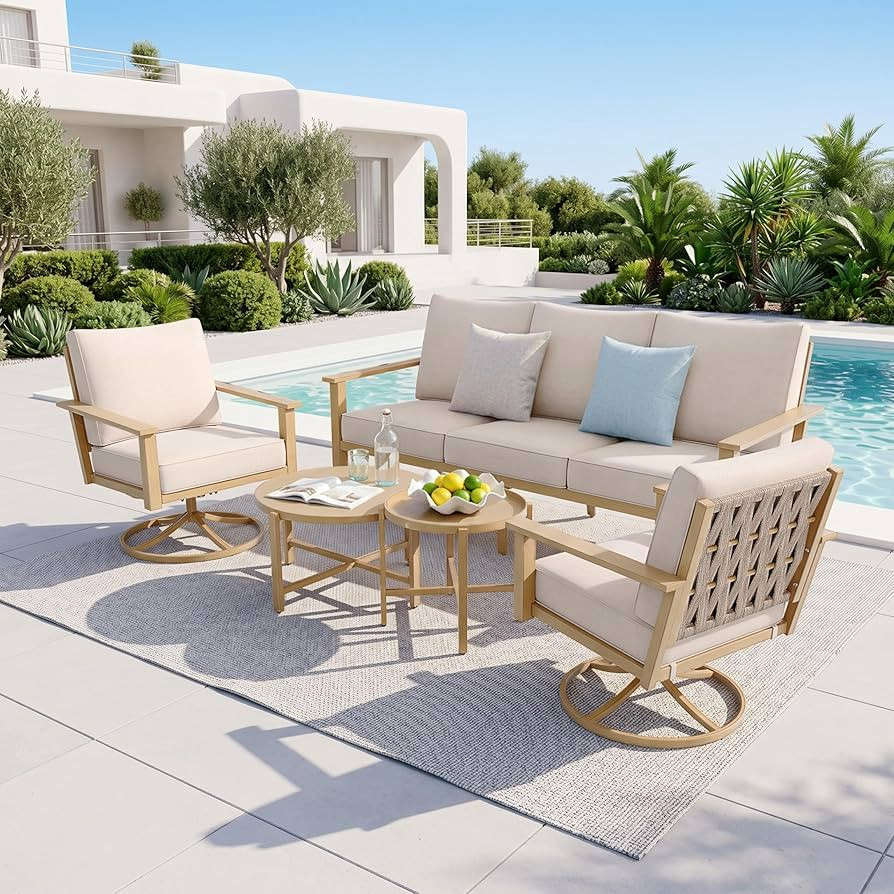 SUNSHINE VALLEY Patio Conversation Set,5 Pcs Metal Outdoor Furniture with 3-Seater Sofa,2 Swivel ... | Amazon (US)