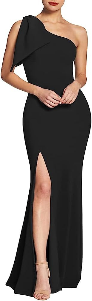 Women's Sexy Elegant Sleeveless Bow One Shoulder High Split Party Long Formal Dress | Amazon (US)