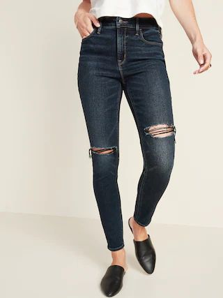 High-Waisted Ripped Dark-Wash Rockstar Super Skinny Jeans for Women | Old Navy (US)
