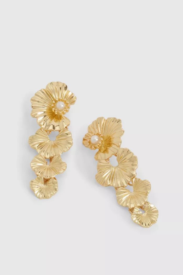 Floral Pearl Detail Drop Earrings | Boohoo.com (UK & IE)