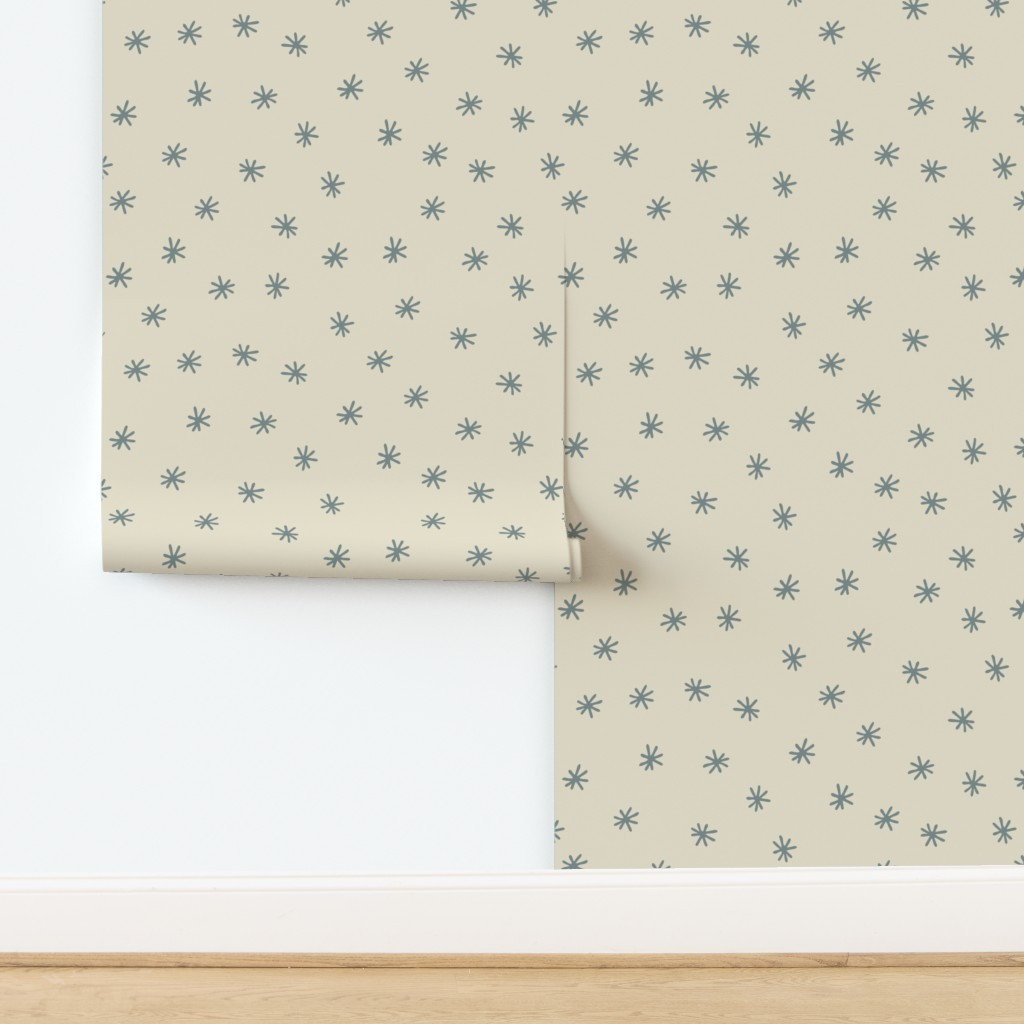 Wallpaper in HAND DRAWN STARS SNOW FLAKES - STONE SLATE GREEN | Spoonflower