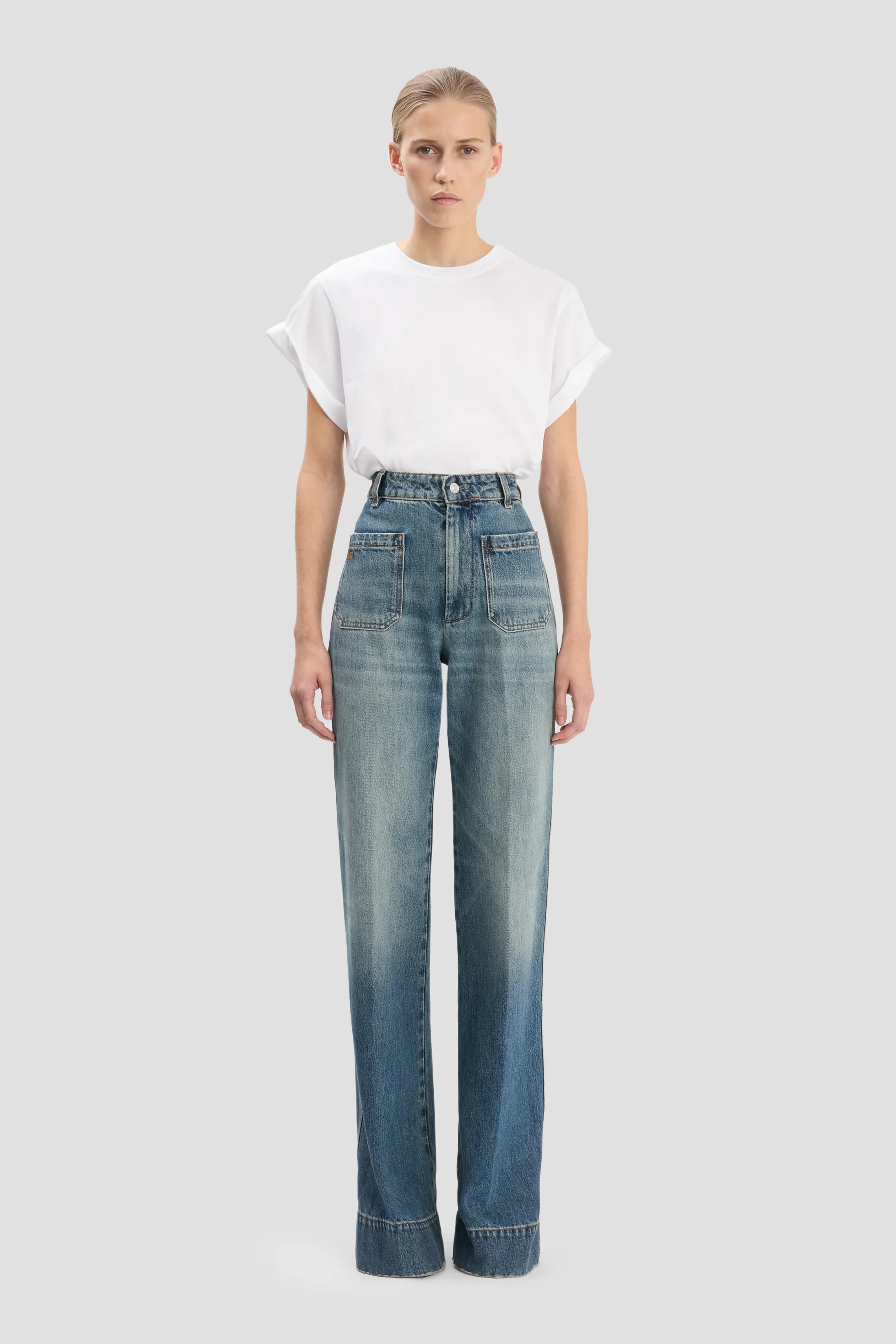 Alina Stretch Jean In Worn Blue Wash | Victoria Beckham UK