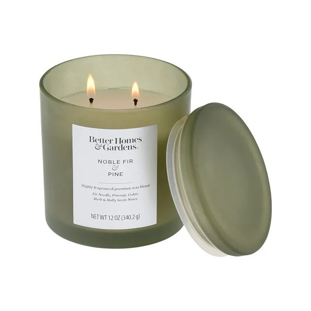 Better Homes & Gardens 12oz Noble Fir & Pine Scented 2-Wick Jar Candle with Glass Lid - Walmart.c... | Walmart (US)