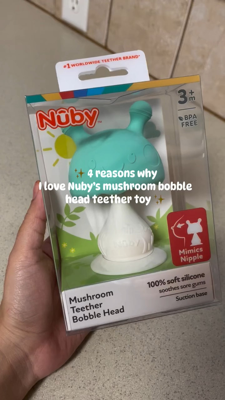 As a psychologist, I’m always looking for toys that are developmental appropriate or will encourage my children to meet developmental milestones. Mouthing which is when babies (3-5 months old) begin to grab things and will put them into their mouths is Abby’s main goal lately. This is a reflexive behavior that babies do inside the womb too! They do this to explore the world, calm themselves, they’re teething or want to let us know they’re up for a snack 😁

That’s why I love the mushroom bobble head teether toy by @nubyusa because it’s easy for my baby to grab, safe to mouth, and so durable! #nubyusa #nuby #baby #babymilestones #developmentaltoysforkids #girlmom #infant #explorepage #reelsinstagram #nubyfun