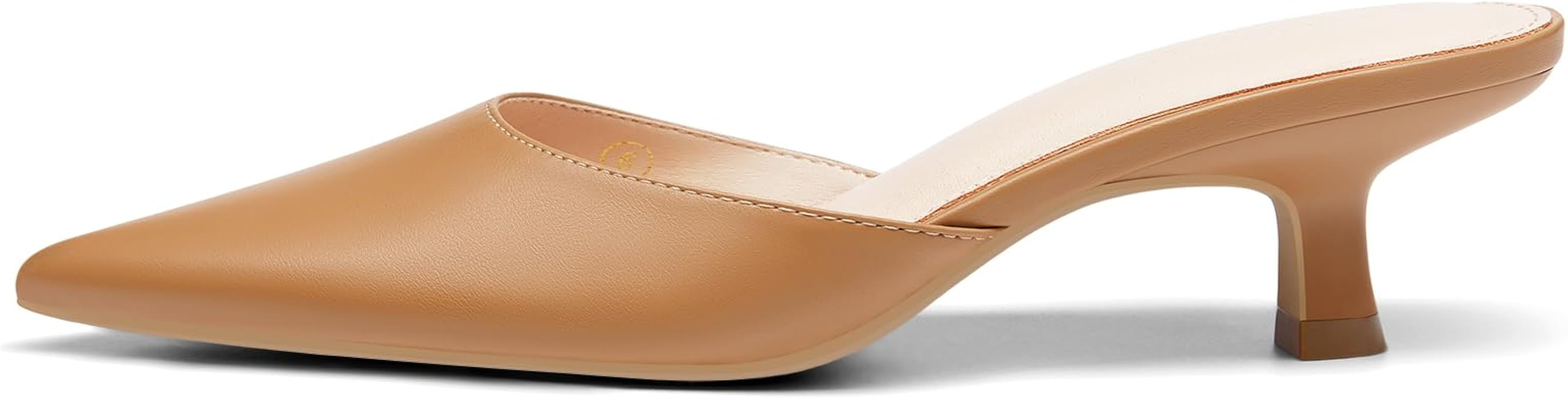 Coutgo Womens Kitten Low Heels Mules Closed Pointed Toe Pumps Slip On Backless Dress Shoes | Amazon (US)