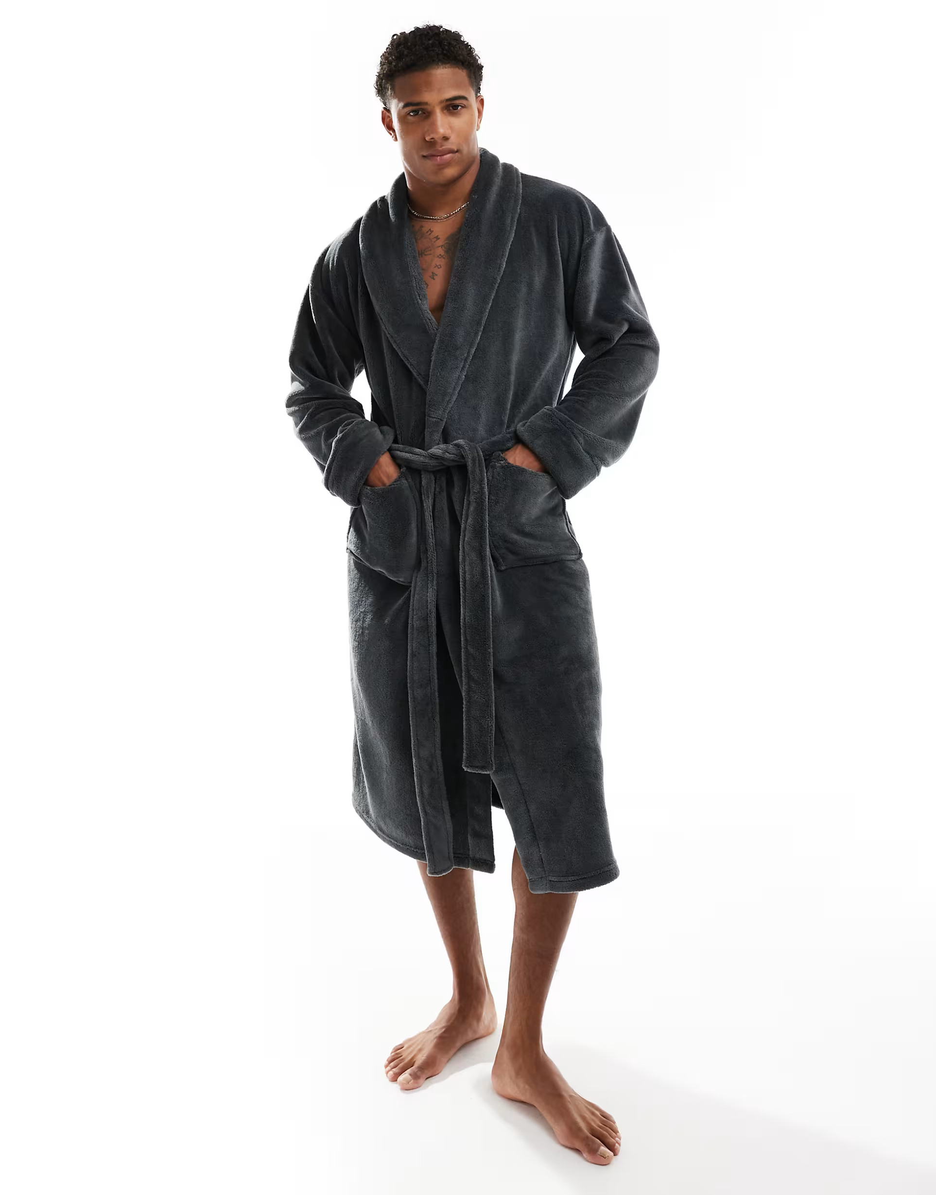 Loungeable fleece shawl collar robe in grey | ASOS (Global)