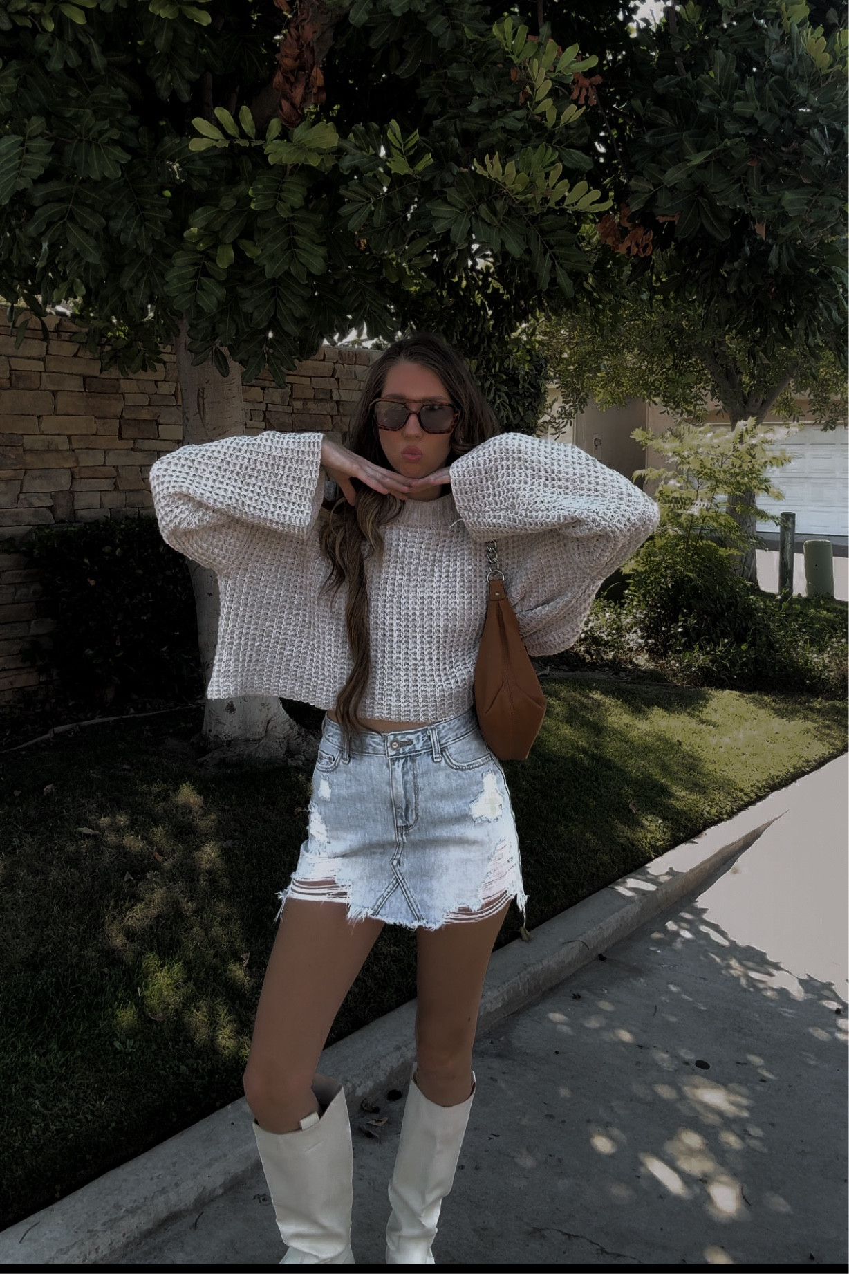 Sweater size Small
Jeans Skirt size Small 
Boots size 7.5

#LTKVideo #LTKFindsUnder100 #LTKSeasonal