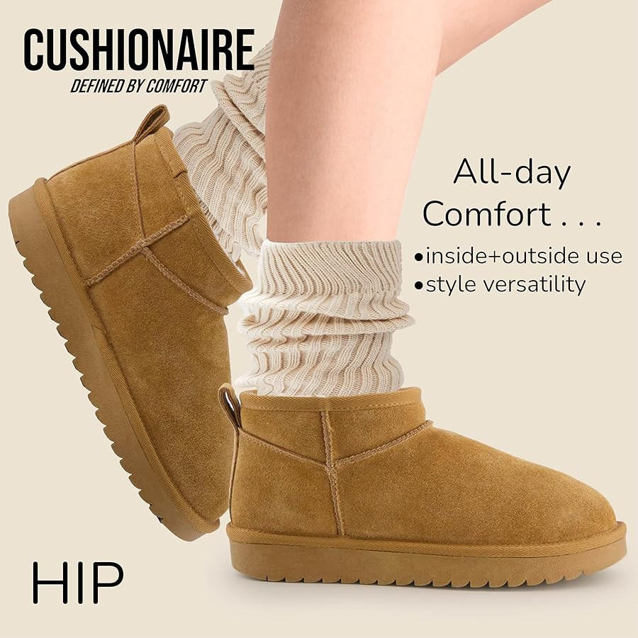 CUSHIONAIRE Women's Hip 2 Genuine Suede Ankle Snow Boots - Pull-On with Cozy Faux Shearling Linin... | Amazon (US)