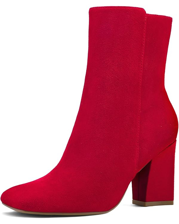 mysoft Women's GoGo Ankle Boots Square Toe Side Zipper Chunky Block Heel Mid Calf Low Heeled Shor... | Amazon (US)