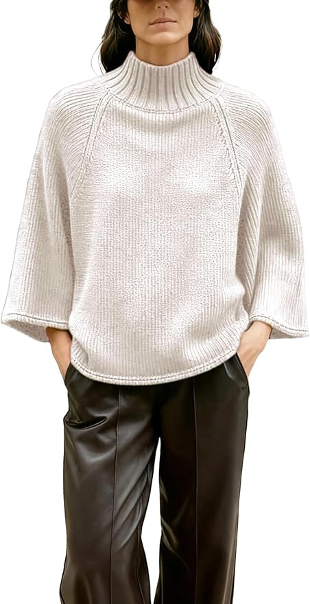 Yeokou Women Oversized Turtleneck Sweater Wide Sleeves Ribbed Knit Jumper Flowy Pullover Tops | Amazon (US)