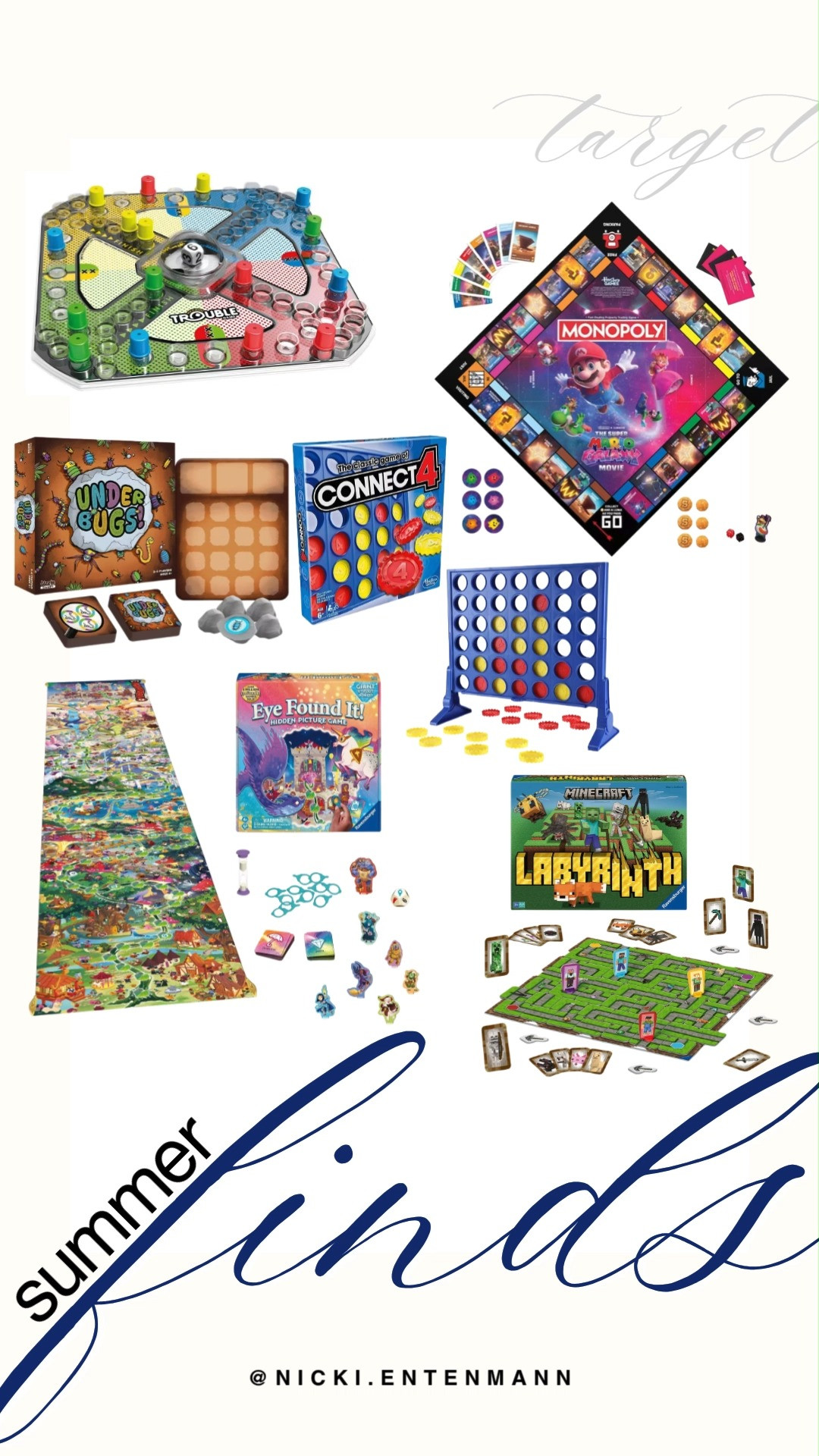 Beat the heat and upgrade your next family game night with these exciting Target summer finds. This lineup features a fantastic mix of classic and themed board games, including Super Mario Monopoly, Connect 4, Trouble, Minecraft Labyrinth, and Under Bugs. These budget-friendly options are perfect for keeping the kids entertained indoors all summer long.

#targetstyle #targetfinds #gamenight #familygamenight #targethaul #boardgames #summeractivities #familyfun #indoorfun #shoptarget 

 #LTKmomlife #LTKHome #LTKKids
